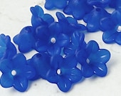 Lucite Flower Bead 18 Frosted Royal Blue 7mm x 13mm Trumpet Flower Beads Sapphire Blue