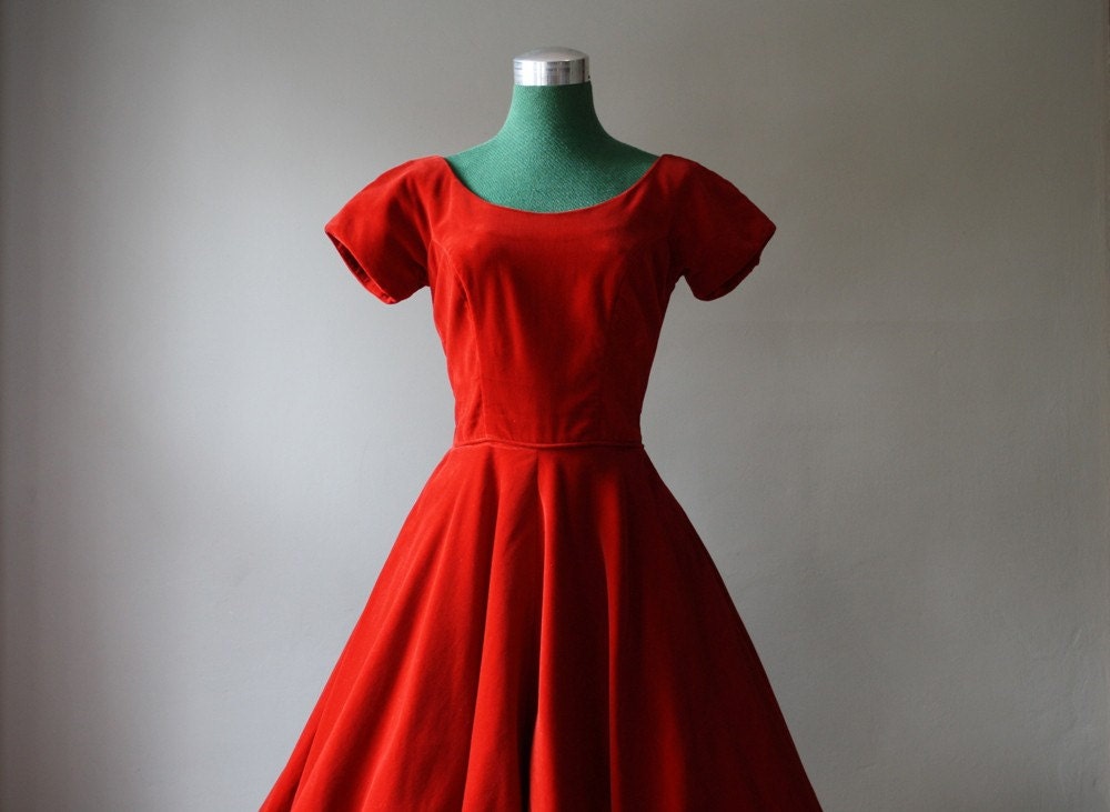 1950s Scarlet Red Velvet Party Dress