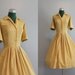 Vintage Dress / 1950s Dress / 50s Gold Bow Day Dress