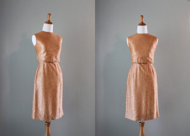 Vintage 60s Dress/ 1960s Burnt Sienna Sparkle Dress / Vintage Dress