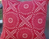 Outdoor/Indoor Fabric Pillow in Deep Red and tan