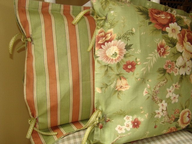 Pillow slipcovers in sage and coral 16 x 16 inches set of 2