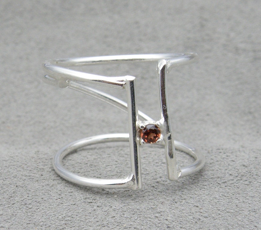 Silver Ring with Gemstone - Negative Space Simple