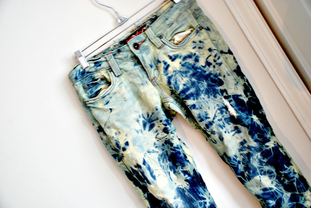hand dyed rocker/hippy/acid wash 80s jeans. low rise. OOAK.