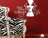 Wall Decals Quote Find Your Wings and Fly - Vinyl Wall Words Stickers Art Decals