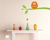 Owl Wall Decal on Branch - Vinyl Wall Sticker Art