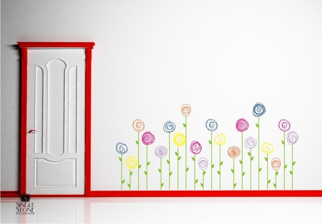 Flowers Wall Decals Doodle Flower Garden - Vinyl Wall Decals