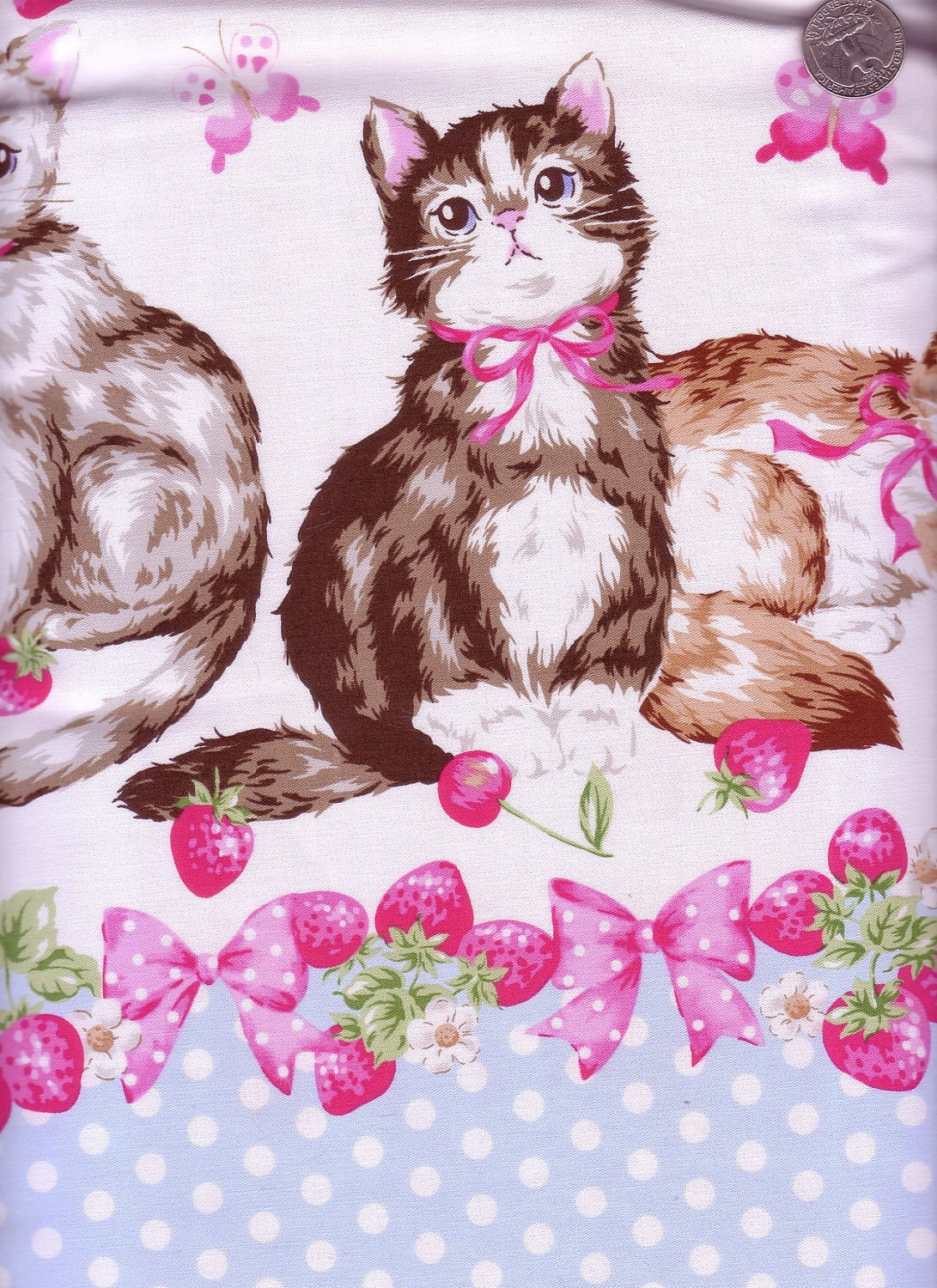 SALE Two Yards Japanese Cotton Fabric Tokyo It Girl Homecraft Big Cat Berry Border Blue