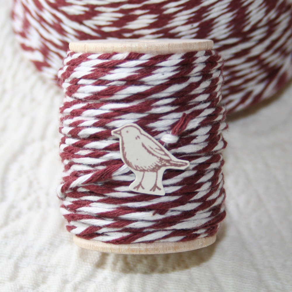 10 ply Bakers Twine,  Brown / White Bakers Twine Cording, 20 Yards on Wood Spool