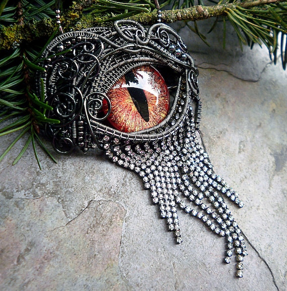 Gothic Steampunk Mink Evil Eye Pin Pendant with Autumn Splendor Eye