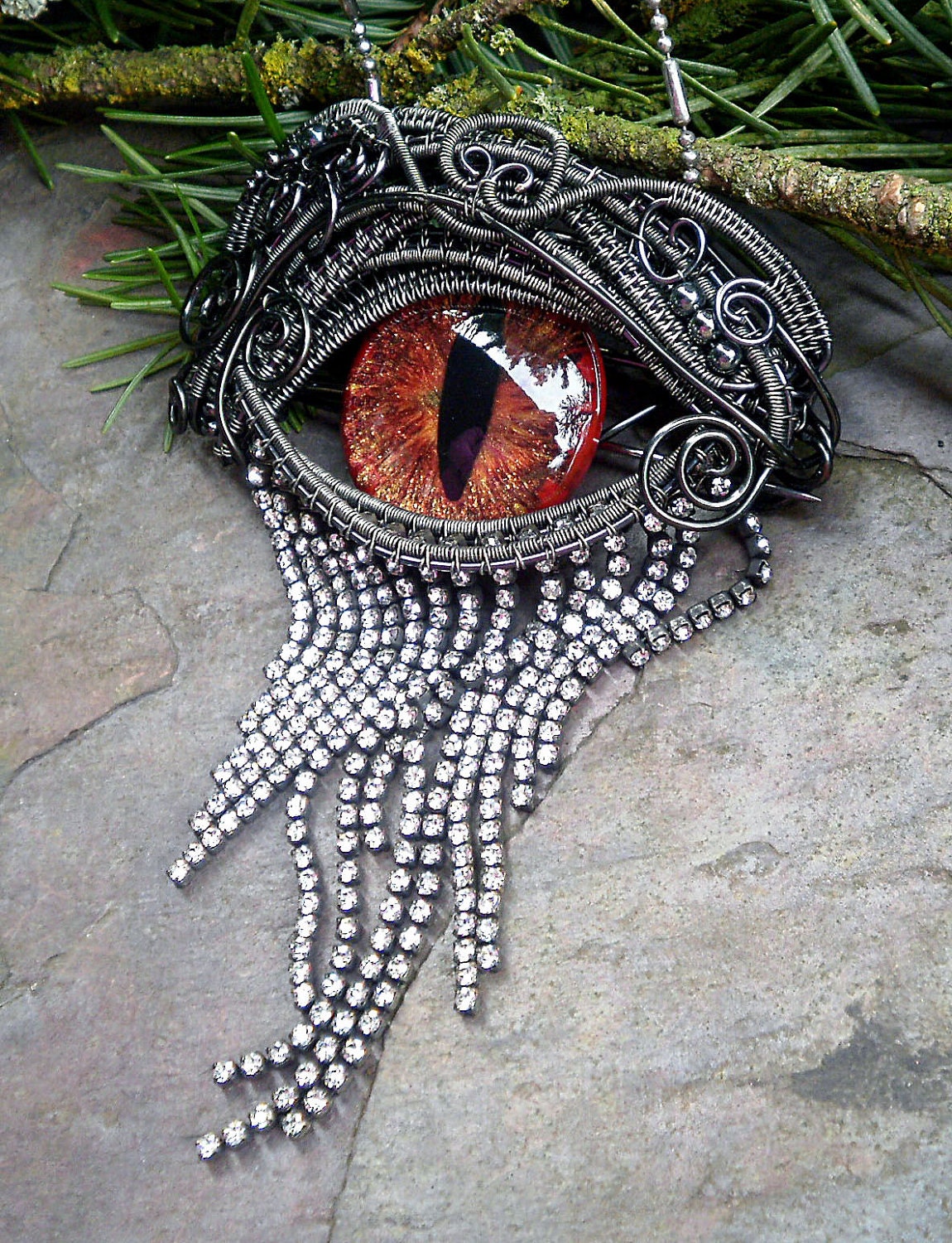 Gothic Steampunk Mink Evil Eye Pin Pendant with Autumn Splendor Eye