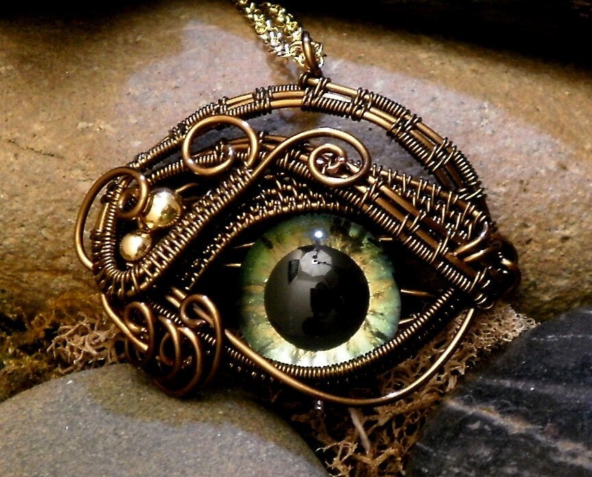 Gothic Steampunk Itty Bitty Evil Eye in Bronze Creepyness With Handpainted Glass Eye