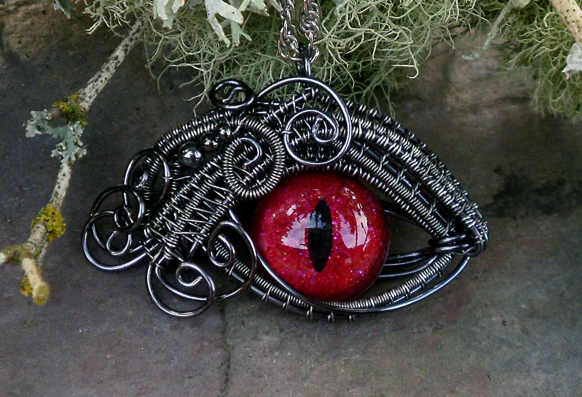 SOLD Gothic Steampunk Mink Evil Eye Pendant with Red Eye Itty Bitty