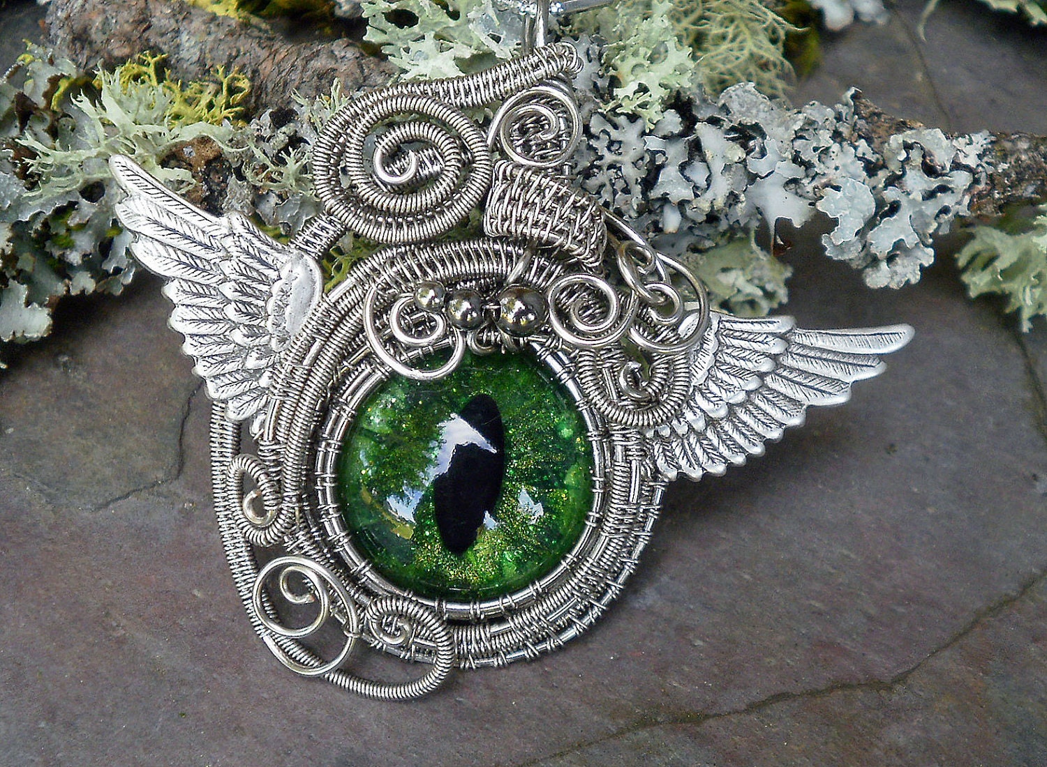 Gothic Steampunk Winged Sable Evil Eye in Green