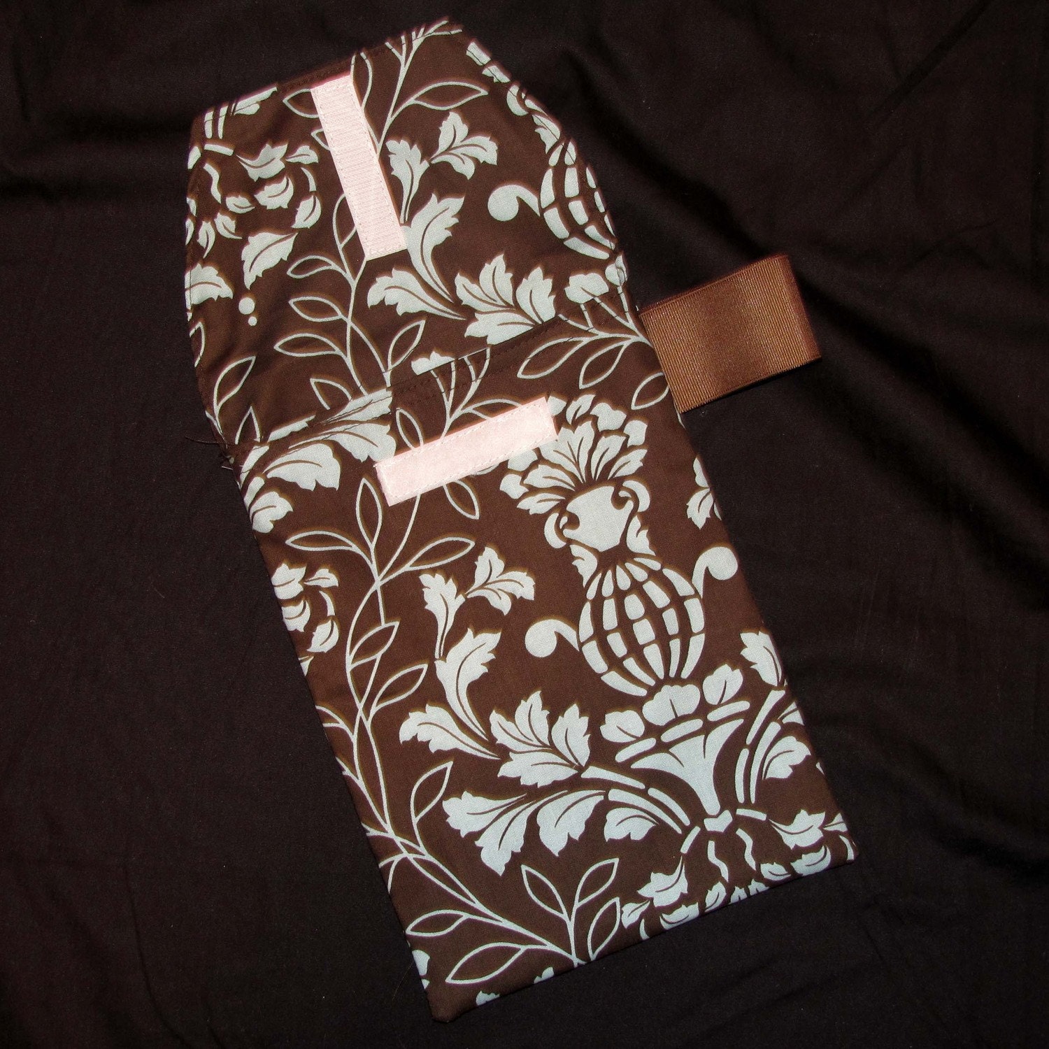 READY 2 SHIP-Blue and Chocolate Damask Diaper Clutch with a Pocket