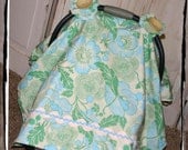 Carseat Canopy-Ready 2 Ship-Green Fresh Poppies