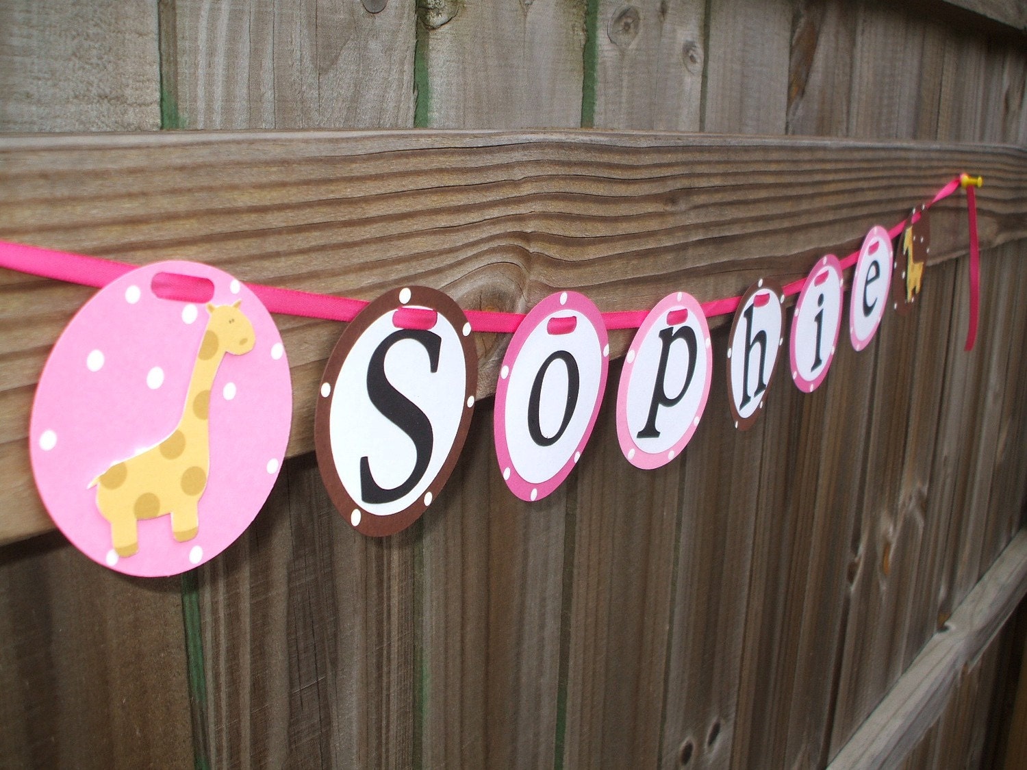 Pink and Brown Giraffe Name Banner Il_170x135