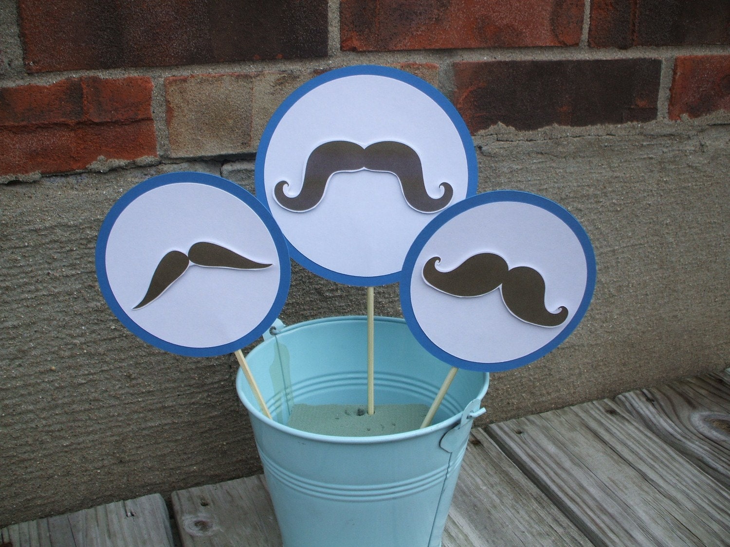 Mustache Centerpieces ( 1 set of 3) You pick images and circle color) Il_570xn