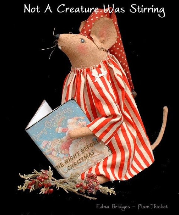 Primitive Folk Art Not A Creature Was Stirring Christmas Mouse EPattern ETSY
