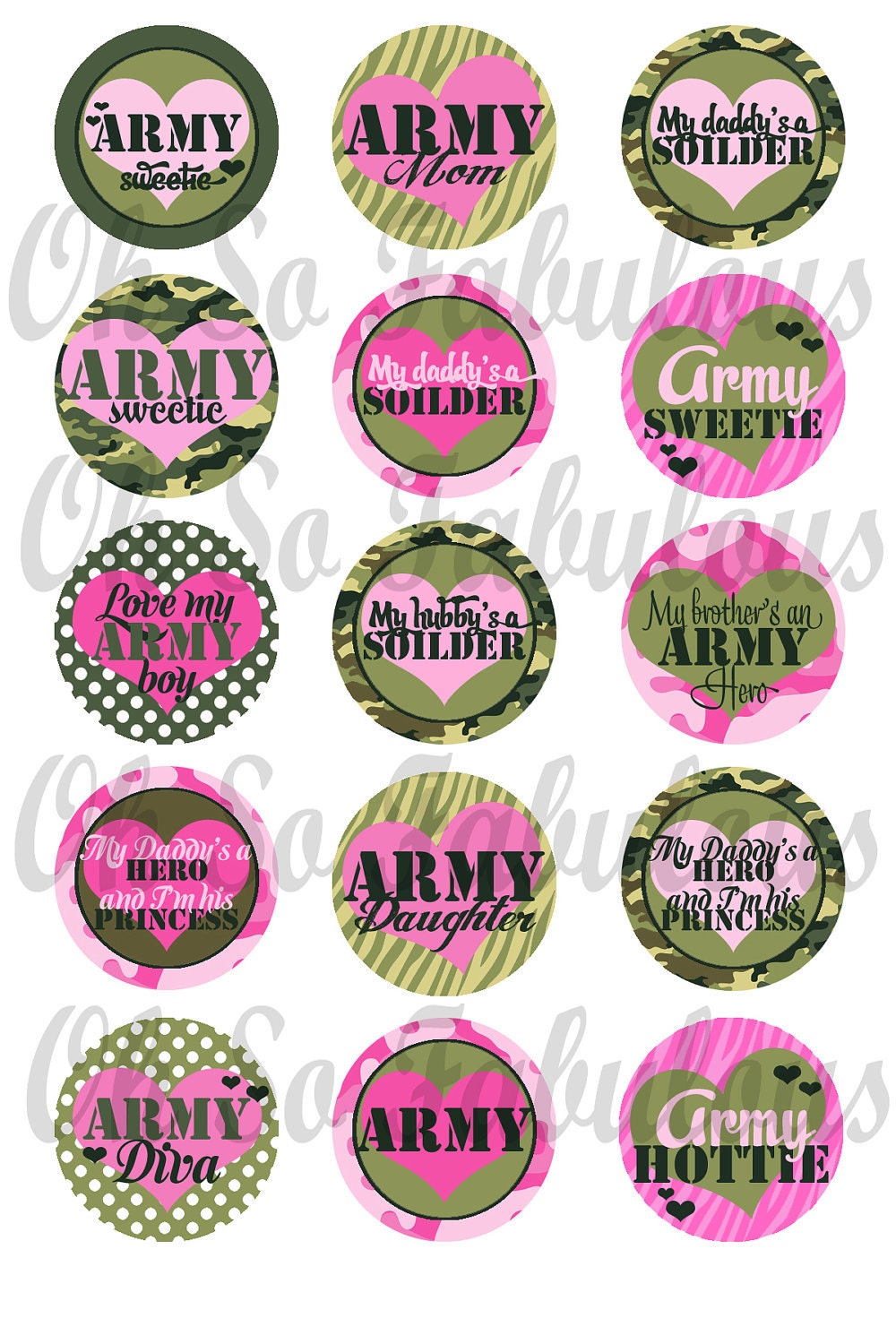 US Army Girl Bottle Cap Images 03 Digital Printable File 4x6