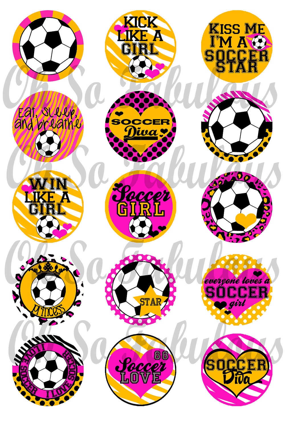 Soccer Diva Girly Bottle Cap Images Digital Printable File 4x6