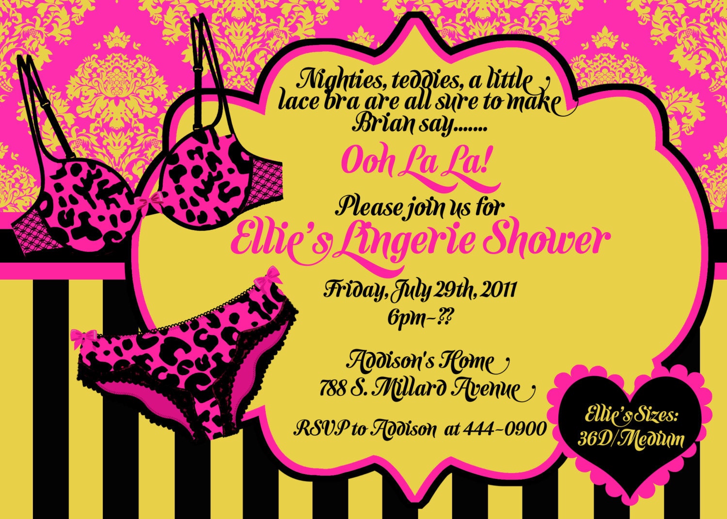 Ooh La La Lingerie Bridal Shower Invitation v2 Hot Pink and Gold - Customizable and Printable