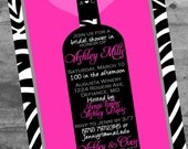 Zebra Wine Love Bridal Shower Bachelorette Party Invitation - Customizable and PRINTABLE