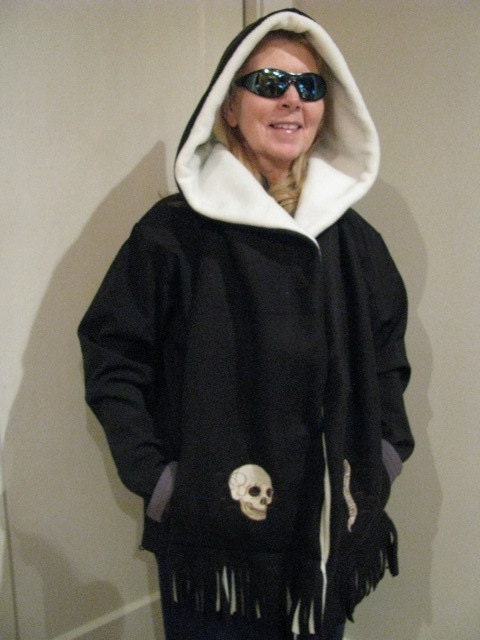 Bones, Spine, Skull and Organs, Lungs, Brain Hooded Scarf with Pockets - Black and White
