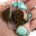 Ammonite Fossil Koroit Boulder Opal and Turquoise Cabochon Multi Stone Linked Bracelet