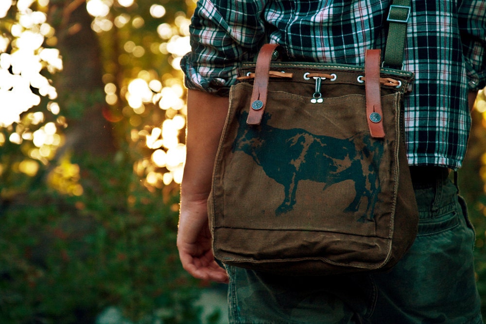 VINTAGE SWISS Military Bag bull meatbagz original design
