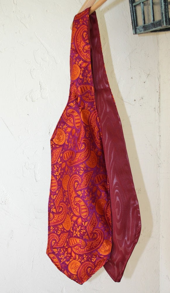 Red and Fuschia Paisley Silk Brocade Ascot