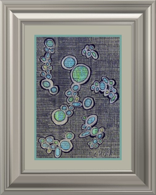 Metallic Blobs on Vintage Book Page Original Drawing