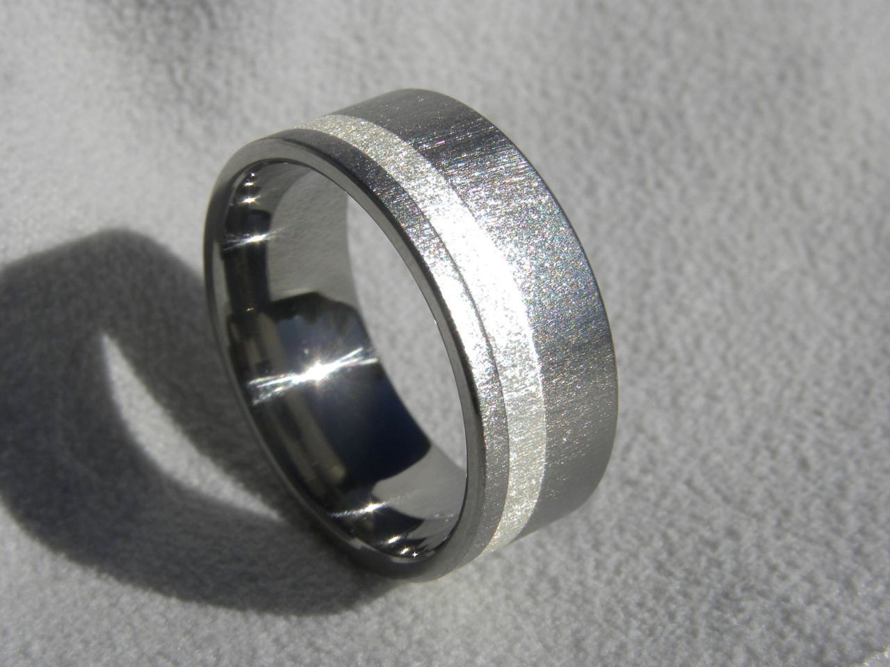 Titanium Wide Offset Silver Inlay or Wedding Band