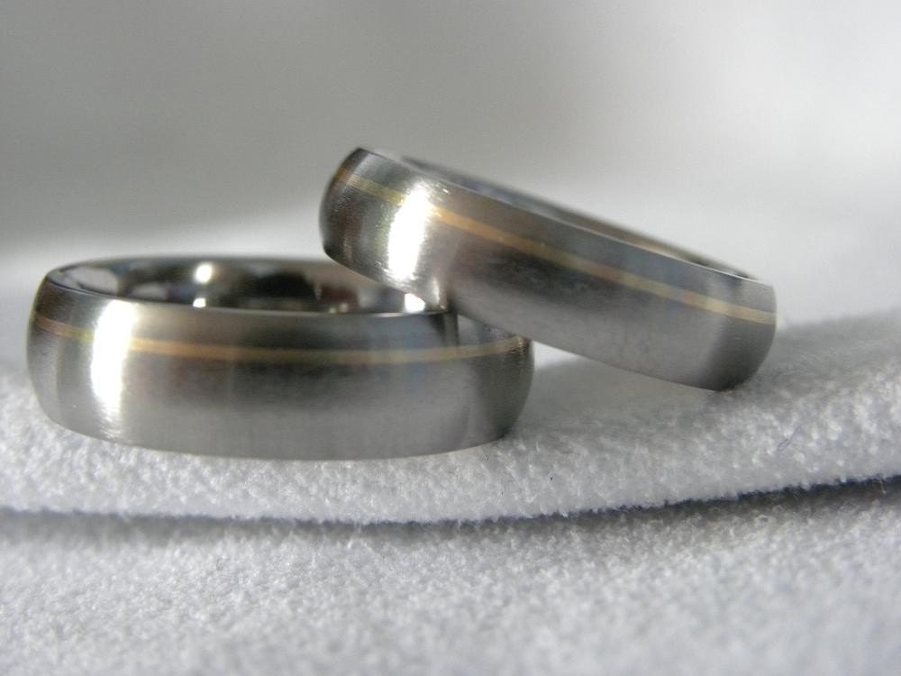 Titanium Ring Set with Narrow Offset 14K yellow gold inlay