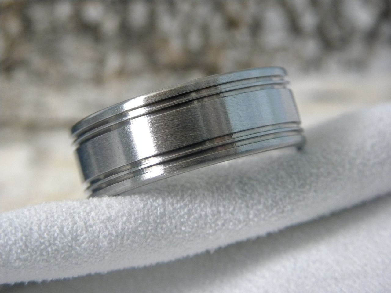Titanium Ring or Wedding Band with 4 Grooves Brushed Finish