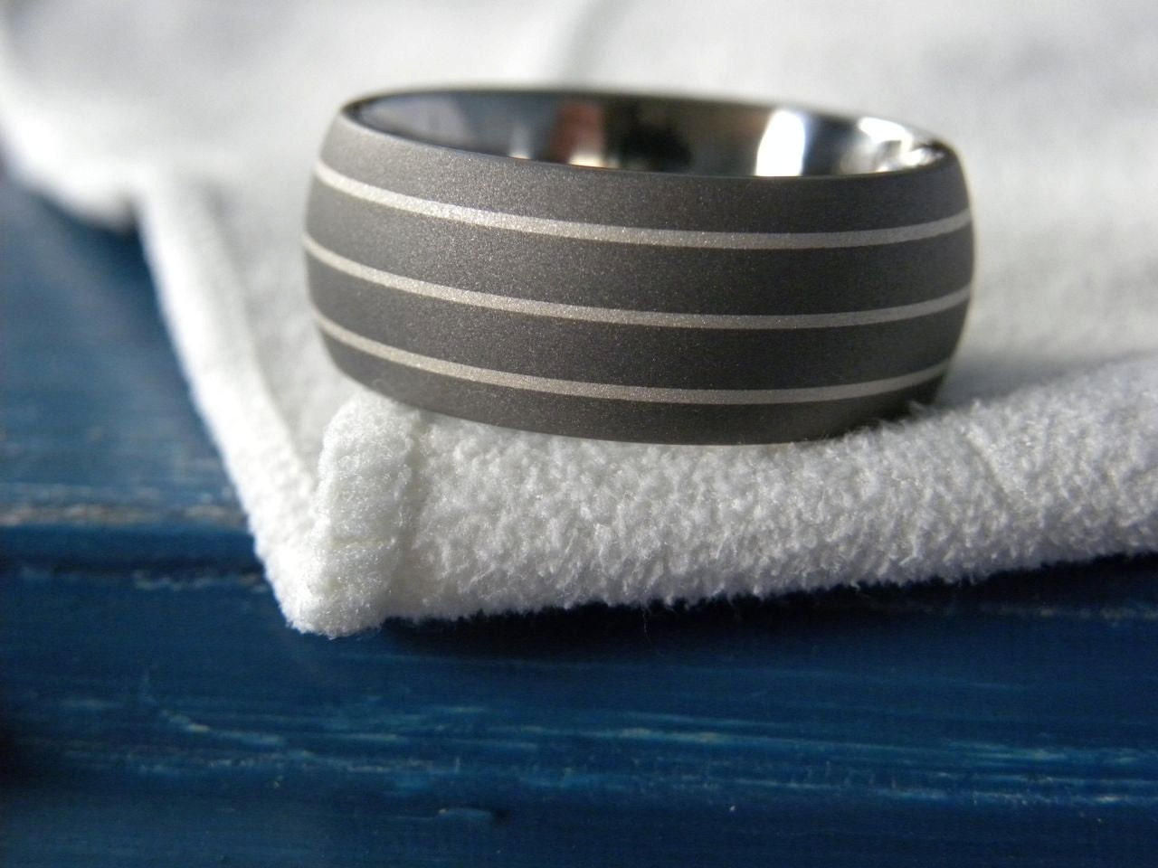 Titanium Silver Ring or Wedding Band Mens Ring Handsome Sandblasted