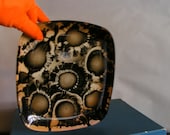 Unique Vintage Abstract Black Ink Spot Glass Plate Tray