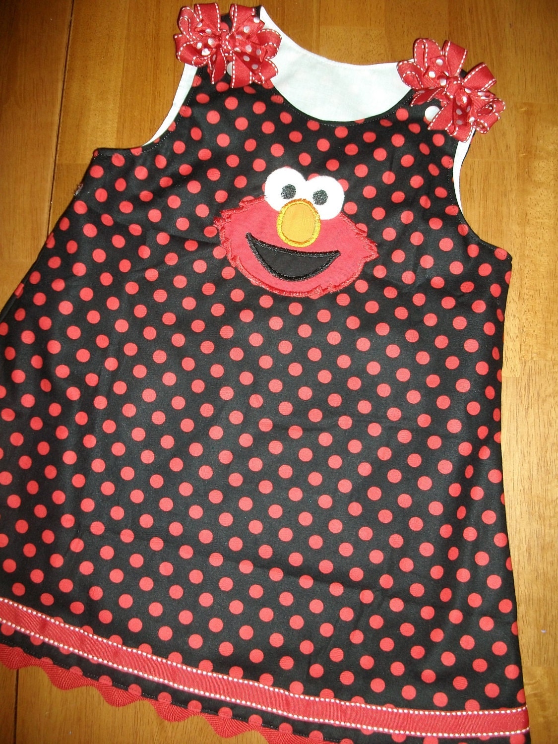 Elmo Jumper dress Black with red polka dot embroidered with your childs name