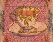 tea cup no.3 - A5 fine art print - a Sweet William illustration on archival paper.