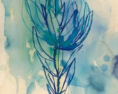 Blue Wash Protea A4 fine art print - a Sweet William illustration on archival paper.