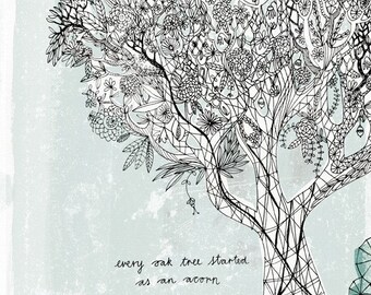 oak tree art print 7x10