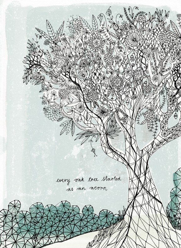 oak tree art print 7x10