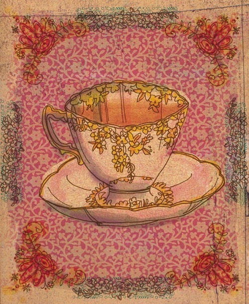 tea cup no.3 - A5 fine art print - a Sweet William illustration on archival paper.