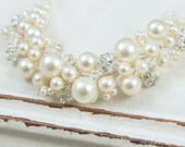 Pearl Bracelet with Rhinestone Fireballs and Swarovski Crystals Bridal Bridesmaid Maid of HOnor