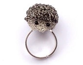 Hedgehog ring with silver plated adjustable band - otherworlds