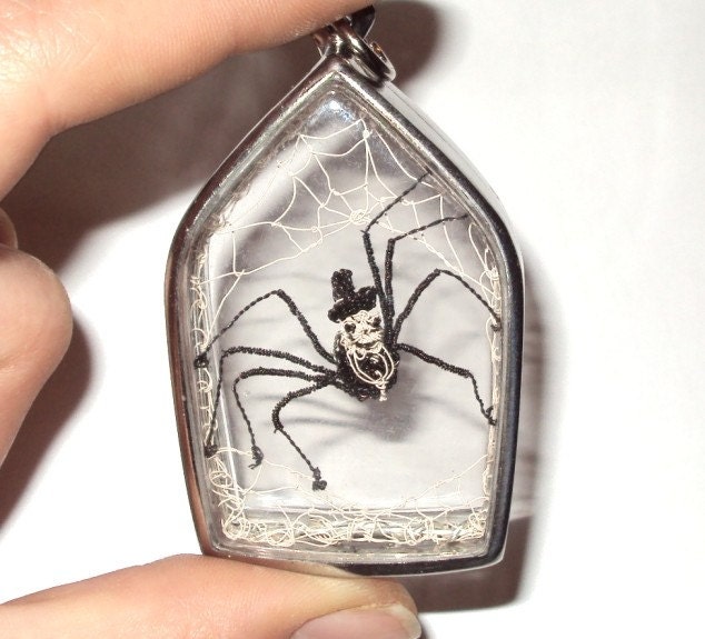 Spider in a web wire sculpture pendant