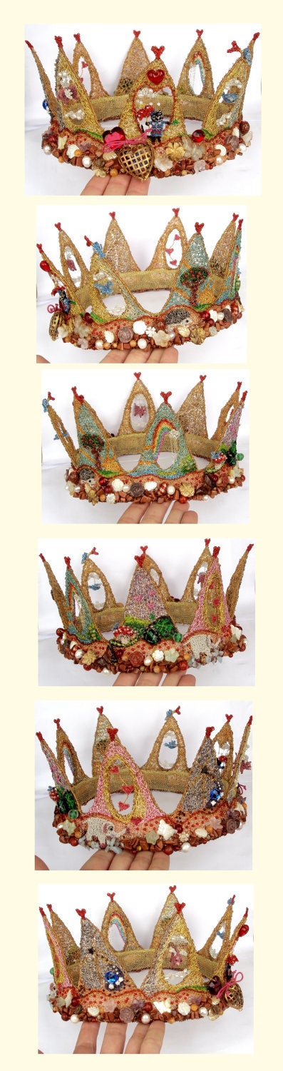 RESERVED custom made crochet wire crown with lots of little details and semi precious stones
