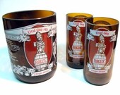Rogue Ale Glasses with Ice bucket / Recycled Beer Bottles / Cut and Polished