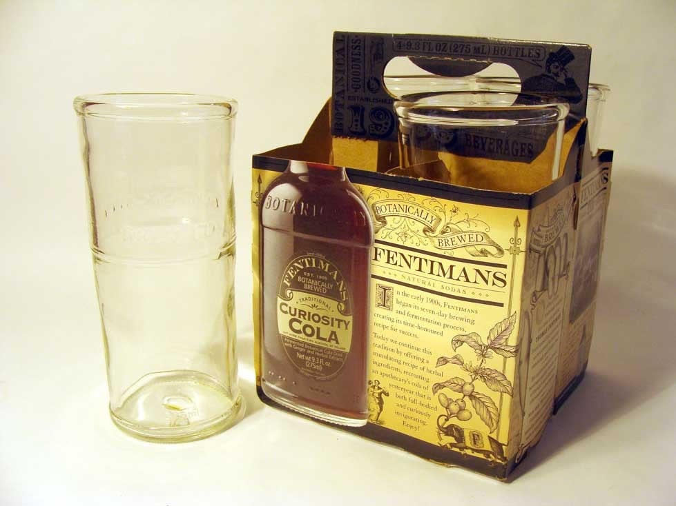 4 Pack Recycled Fentimans Soda Bottle Drinking Glasses / Retro Kitsch / Eco-Friendly / Botanically Brewed