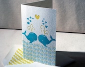 Love Whales Letterpress Greeting Card - Bamboo paper, patterned envelope, whales. C4-A29T